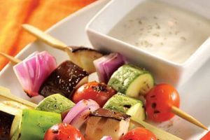 Kebabs de verduras con salsa de yogurt