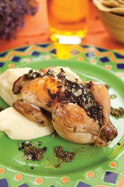 Pollito de leche a la jardinera