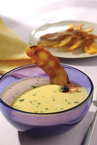 Crema de plátano macho con camarón