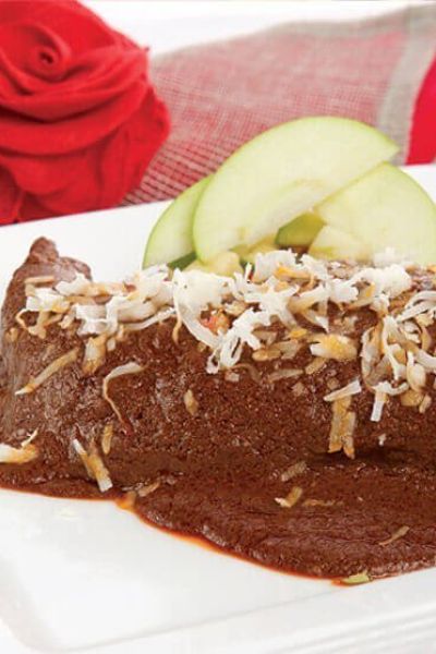 Pollo con manzana y salsa de chocolate