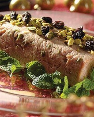 Botana de jamón con pistaches y pasas