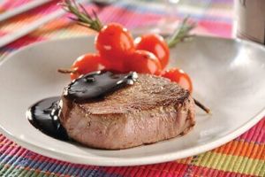 Filete con miel de balsámico y brocheta de jitomate cherry
