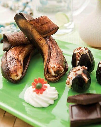 Plátanos al ron con chocolate