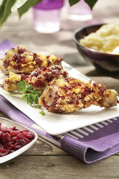 Muslitos de pollo rebozados con cranberries