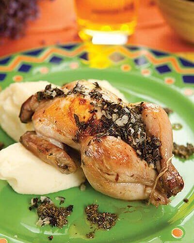 Pollito de leche a la jardinera