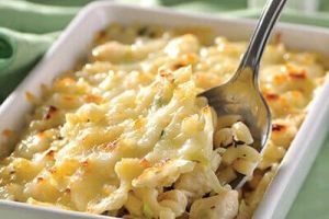 Pasta con poro y pollo al horno