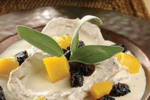 Chuletas con salsa blanca y frutas