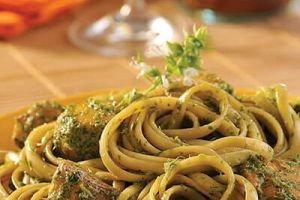 Pasta con pollo y pesto de cilantro