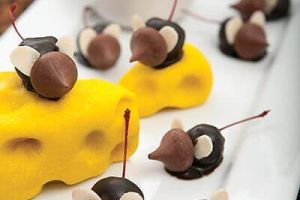 Ratoncitos de chocolate sobre queso de mazapan