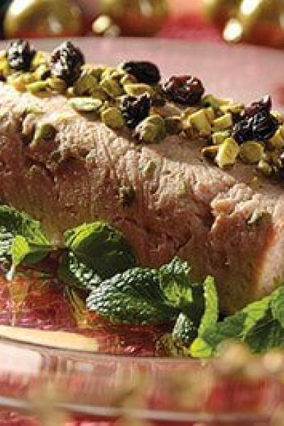 Botana de jamón con pistaches y pasas