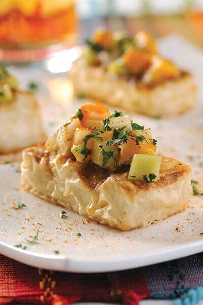 Barritas de tofu con pepino y mango