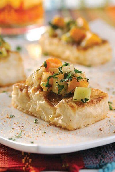 Barritas de tofu con pepino y mango