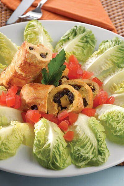 Rollos de pollo con frutas