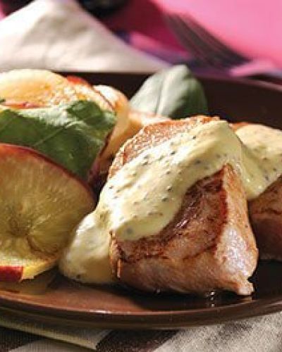 Filete de cerdo con manzana y salsa cremosa de mostaza
