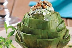 Alcachofas rellenas con queso y frutos secos