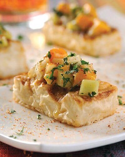 Barritas de tofu con pepino y mango