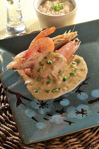 Camarones gigantes en salsa de coco y curry