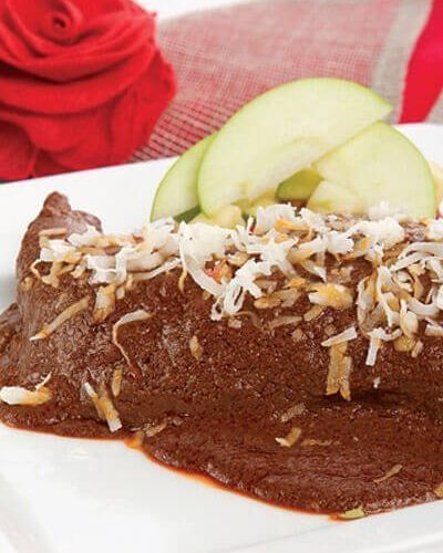 Pollo con manzana y salsa de chocolate